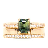 1.25ct Emerald Cut Parti Sapphire Solitaire and Wedding Band Set in 14k Yellow Gold