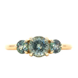 1.24ct Round Montana Sapphire and 0.70ct Round Madagascar Sapphires Three Stone Ring in 14K Yellow Gold