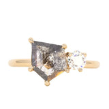 1.19ct Salt & Pepper shield rosecut Diamond and Antique Old Mine Cut Diamond Ring in 14k Yellow Gold