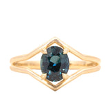1.55ct Oval Sapphire Negative Space V Band Solitaire in 18k Yellow Gold