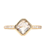 1.71ct Inverted Champagne Diamond Low Profile Bezel Solitaire with French Set Diamonds 18k Yellow