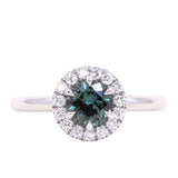 0.92ct Round Sapphire Low Profile Diamond Halo Ring In Platinum