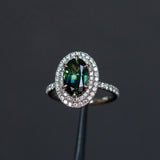 2.72ct Oval Australian Parti Sapphire and Double Diamond Halo in Platinum