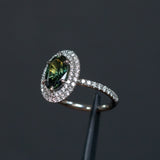 2.72ct Oval Australian Parti Sapphire and Double Diamond Halo in Platinum