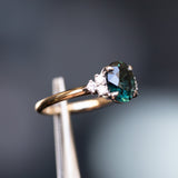 2.20ct Oval Australian Deep Teal Sapphire Two Tone Diamond Cluster Ring in 14k White and Yellow Gold