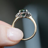 2.20ct Oval Australian Deep Teal Sapphire Two Tone Diamond Cluster Ring in 14k White and Yellow Gold