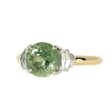 2.26ct Montana Sapphire and Trapezoid White Sapphire Low Profile Three Stone Ring in 14k Yellow Gold side angle