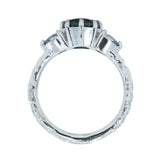 1.80ct Blue Montana Sapphire and Grey Spinel Three Stone Low Profile Evergreen Ring in Platinum profile