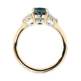 2.50ct Teal Blue Montana Sapphire and Diamond Three Stone Ring in 14k Yellow Gold