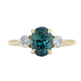 2.50ct Teal Blue Montana Sapphire and Diamond Three Stone Ring in 14k Yellow Gold