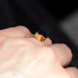 2.53ct Oval Blue Nigerian Sapphire Low Profile Bezel with French Set Diamonds 18k Yellow