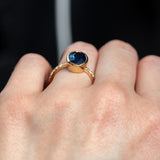 2.53ct Oval Blue Nigerian Sapphire Low Profile Bezel with French Set Diamonds 18k Yellow