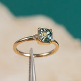 1.60ct Asscher Step Cut Sapphire and Diamond Low Profile Ring in 14k Yellow Gold