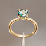 1.44ct Round Nigerian Sapphire Double Claw Prong Solitaire with French Diamonds in 18k Yellow Gold