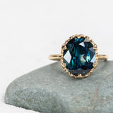 5.18ct Oval Madagascar Scallop Cup Sapphire Solitaire in 18K Yellow Gold