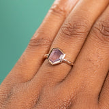 1.05ct Geo Slice Purple-Pink Sapphire Evergreen Low Profile Bezel Solitaire Ring in 14k Rose Gold