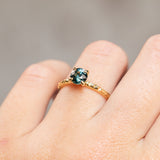 1.13ct Round Tanzanian Color-Shifting Sapphire Evergreen Carved Solitaire in 18k Yellow Gold