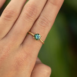 1.14ct Round Lime Green Madagascar Sapphire Evergreen Carved Solitaire in 18k Yellow Gold