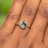 1.24ct Geo Slice Teal Green Sapphire Evergreen Low Profile Bezel Solitaire Ring in 14k Yellow Gold