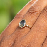 1.24ct Geo Slice Teal Green Sapphire Evergreen Low Profile Bezel Solitaire Ring in 14k Yellow Gold