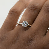 1.10ct Round Salt And Pepper Diamond Evergreen Solitaire in 14k Yellow Gold on hand
