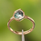 1.24ct Geo Slice Teal Green Sapphire Evergreen Low Profile Bezel Solitaire Ring in 14k Yellow Gold