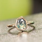 1.24ct Geo Slice Teal Green Sapphire Evergreen Low Profile Bezel Solitaire Ring in 14k Yellow Gold
