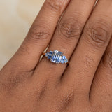 2.02ct Emerald Cut Bicolor Sapphire and Blue Sapphire Side Stone Cluster Ring in Two Tone 14k Yellow and White Gold