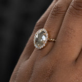 2.11ct Grey Oval Salt and Pepper Diamond and Low Profile Diamond Halo French Set Ring in 18k Yellow Gold
