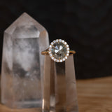 2.11ct Grey Oval Salt and Pepper Diamond and Low Profile Diamond Halo French Set Ring in 18k Yellow Gold