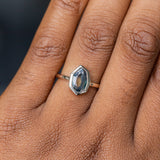 0.92ct Geo Slice Parti Blue Sapphire Low Profile Bezel Solitaire Ring in 14k White Gold