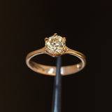 1.02ct Light Champagne Old European Cut Diamond Six Prong Split Shank Ring in 14k Yellow Gold