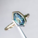 0.92ct Geo Slice Parti Blue Sapphire Low Profile Bezel Solitaire Ring in 14k White Gold