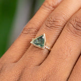1.24ct Geo Slice Teal Green Sapphire Evergreen Low Profile Bezel Solitaire Ring in 14k Yellow Gold