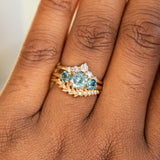 1.24ct Round Montana Sapphire and 0.70ct Round Madagascar Sapphires Three Stone Ring in 14K Yellow Gold