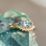 1.24ct Round Montana Sapphire and 0.70ct Round Madagascar Sapphires Three Stone Ring in 14K Yellow Gold