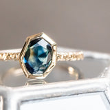 1.29ct Geo Slice Parti Blue Sapphire Evergreen Low Profile Bezel Solitaire Ring in 14k Yellow Gold