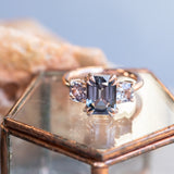 3.01ct Grey Spinel Three Stone Ring in 14k Rose Gold