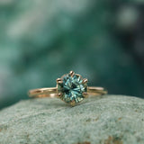 1.73ct Round Minty Montana Sapphire Lotus Six Prong Solitaire in 14k Yellow Gold