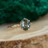 2.63ct Oval Geo Madagascar Sapphire Lotus Six Prong Solitaire in 14k Yellow Gold