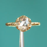 2.02ct Rosecut Champagne Diamond 6-Prong Low Profile Ring with Evergreen Carved Band in 18K Yellow Gold