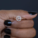 0.59ct White Rosecut diamond in 14k Rose Gold Low Profile 6 Prong Halo Evergreen Setting