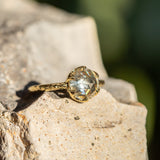 2.02ct Rosecut Champagne Diamond 6-Prong Low Profile Ring with Evergreen Carved Band in 18K Yellow Gold