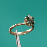 2.08ct Emerald cut Green Sapphire Lotus Six Prong Solitaire in 14k Yellow Gold