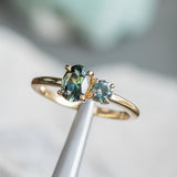 0.72ct Oval Parti Nigerian Sapphire and 0.30ct Round Montana Sapphire in 14k Yellow Gold