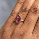 1.25ct Elongated Geo Slice Pink Sapphire Evergreen Low Profile Bezel Solitaire Ring in 14k Yellow Gold