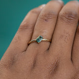 Low Profile 0.64ct Askew Emerald Cut Parti Sapphire in 14k Yellow Gold