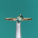 Low Profile 0.64ct Askew Emerald Cut Parti Sapphire in 14k Yellow Gold