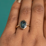 1.93ct Green Teal Geo Slice Sapphire Evergreen Low Profile Bezel Solitaire Ring in 14k Yellow Gold
