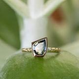 0.71ct Blue Geo Slice Sapphire Evergreen Low Profile Bezel Solitaire Ring in 14k Yellow Gold